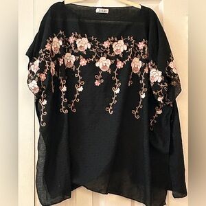 Jovie One Size OS Black Floral Embroidered [Product Type] Pink Cream Boho Gypsy